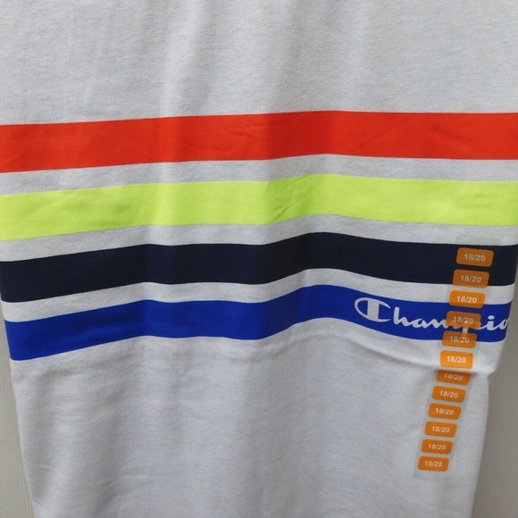 Champion White T-Shirt Chest Stripes Boys' Sizes 5/6 -18/20 - Picture 2 of 6